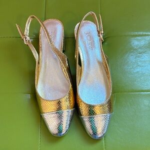 J. Crew Metallic Gold Slingback Heels